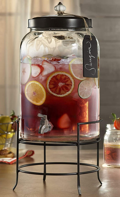 Style Setter Franklin Glass Beverage Dispenser, 3 Gal, Metal Stand, Clear