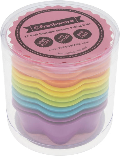 Freshware Cupcake Liners, Pack of 12 Silicone Muffin Cups, 3 Inch Baking Cups, Reusable & Non-stick Cupcake Liners for Party Halloween Christmas, Flower