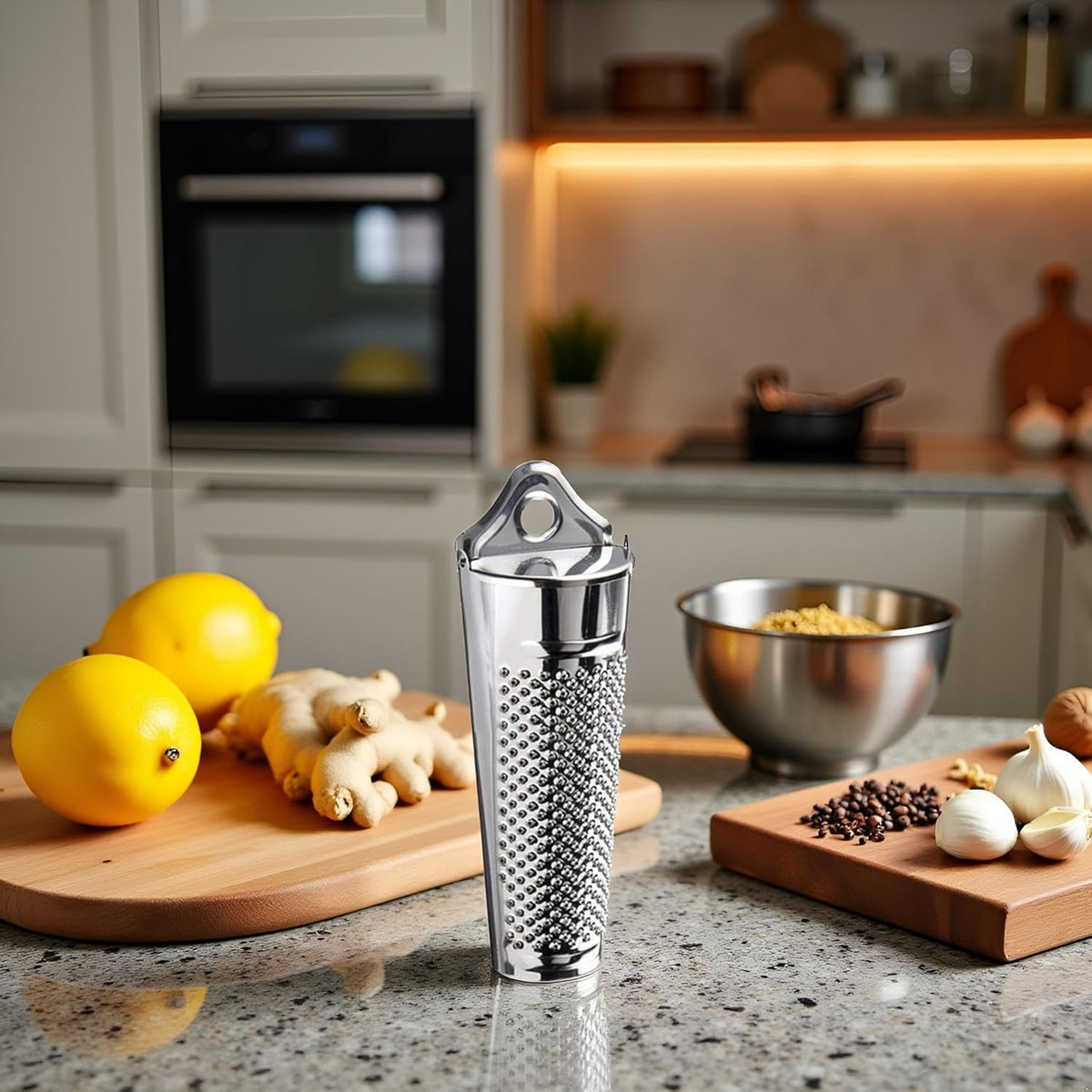 Nutmeg Grater, Stainless Steel Ginger Garlic Hand Held Nutmeg Grinder with Container Planer Lemon Zester Tool for Kitchen Cheese Citrus Fruits Garlic Nut