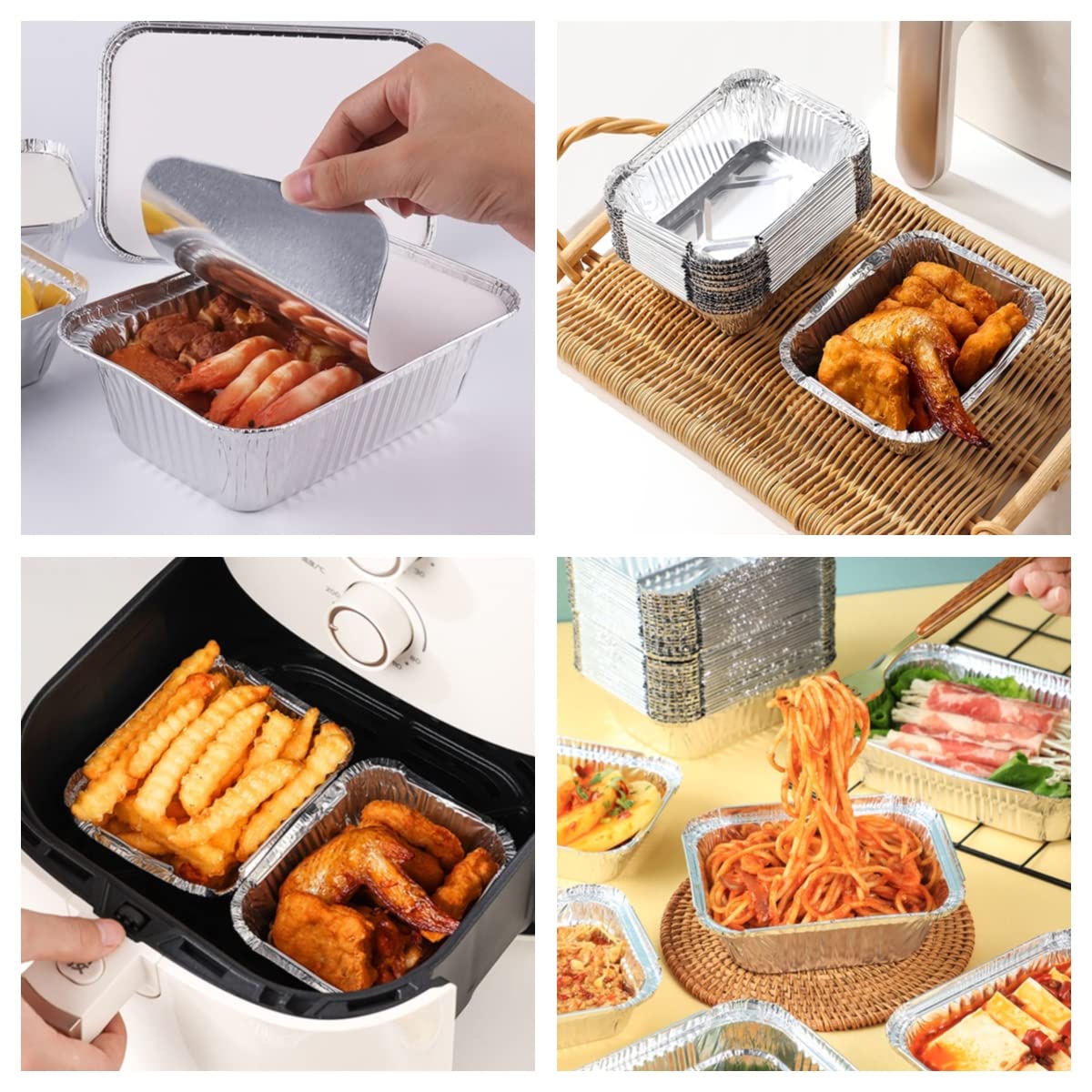100 Pack - Aluminum Pans with Lids -1LB(5"×4"),Foil Pans - to Go Food Containers,Recyclable Aluminum Foil with Strong Seal for Cooking, Baking,Meal Prep,Take Out,Freeze