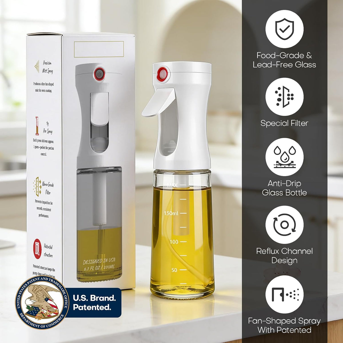 Olive Oil Sprayer for Cooking,Glass Oil Mister Spray Bottle,1g Per Press