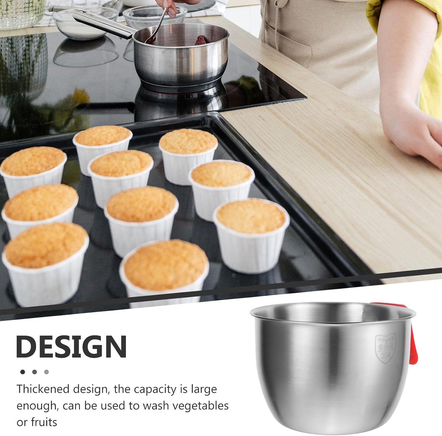 Stainless Steel Mixing Bowl with Handle 7.5 Inch Deep Batter Bowl for Kitchen Baking Cooking Prep