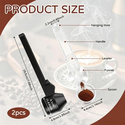 2 Pack Coffee Scoop for Ground Coffee, Coffee Scoop with Funnel, Sliding Anti‑Spill Measuring Spoon, Reusable Multi‑Purpose Spoon for Capsule, Ideal for Protein, Milk, Cocoa & Other Dry Powders