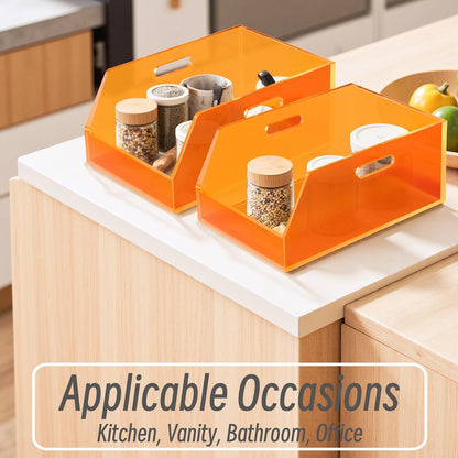 Gelite Stackable Storage Bins Open Front Clear Organizer Bins with Handles Acrylic Storage Container for Pantry Kitchen Cabinet Bathroom Closet Office Organization, 11.4x7.5x5.1''