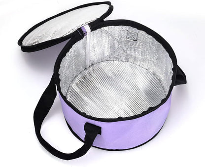 Insulated Cooler Pie Carrier Round Thermal Casserole Carrier,Polyester Fabric Cooler Lunch Bag for Hot or Cold Food transport,Large Size (Purple, Diameter 11 inches)
