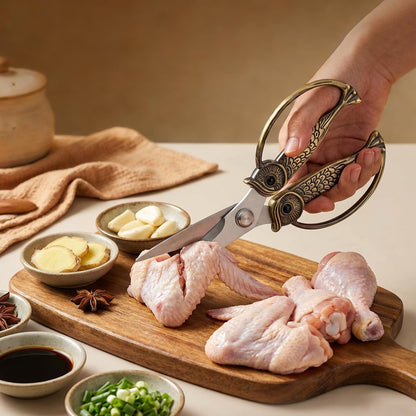 Kitchen Owl Scissors - Stainless Steel Kitchen Scissors, Sharp Meat Scissors, Dishwasher Safe, Heavy-duty Poultry Scissors, Food Cooking Scissors, Gift for Men and Women (Pearl nickel, large)