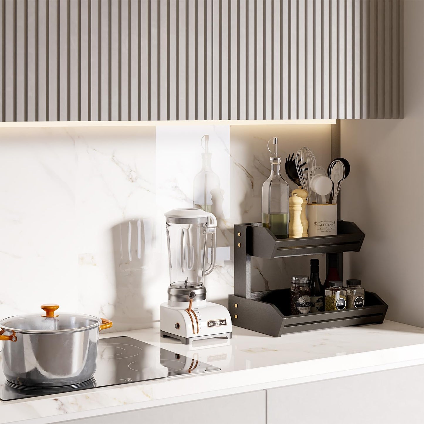 HOLANA Acacia 2 Tier Fruit Basket for Kitchen Counter Organizer – Wooden Fruit Bowl & Wooden Basket for Kitchen Counter Storage, Vegetable & Produce Storage, Snack Organizer for Countertop (Acacia)