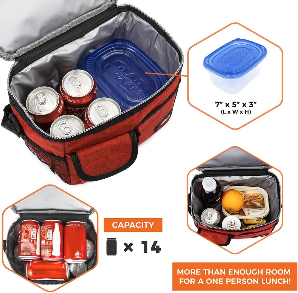 opux Insulated Lunch Bag for Men Women, Leakproof Black Lunch Box for Work, Portable Soft Lunch Cooler Bag with Shoulder Strap, Adult Lunchbox Lunch Pail for Kid Boy Girl School, 14 Can/8L