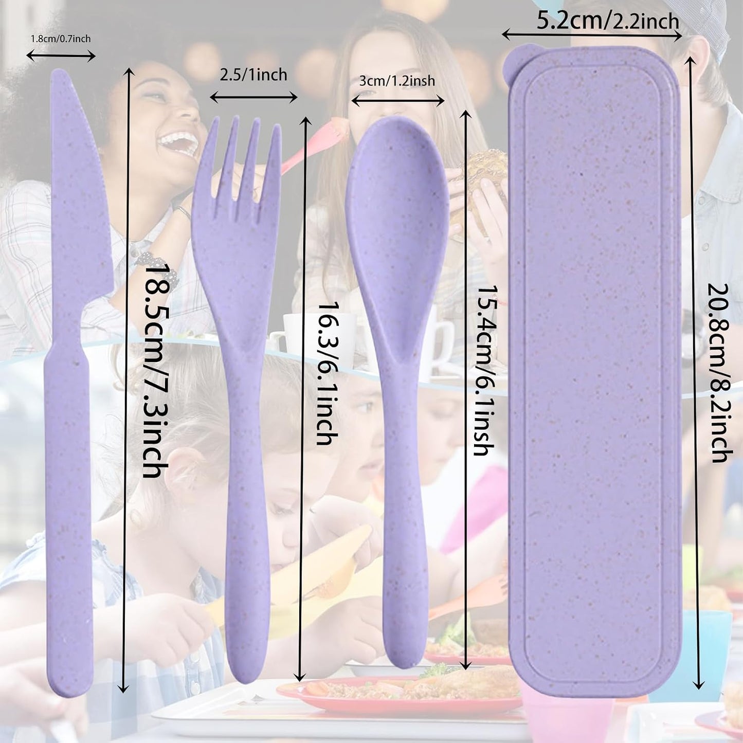 2Pack Reusable Travel Utensil Set, Plastic Fork Spoon Knife with Case, BPA-Free Portable Cutlery for Camping, Picnic & Office (Purple & Pink)