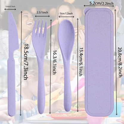 2Pack Reusable Travel Utensil Set, Plastic Fork Spoon Knife with Case, BPA-Free Portable Cutlery for Camping, Picnic & Office (Purple & Pink)