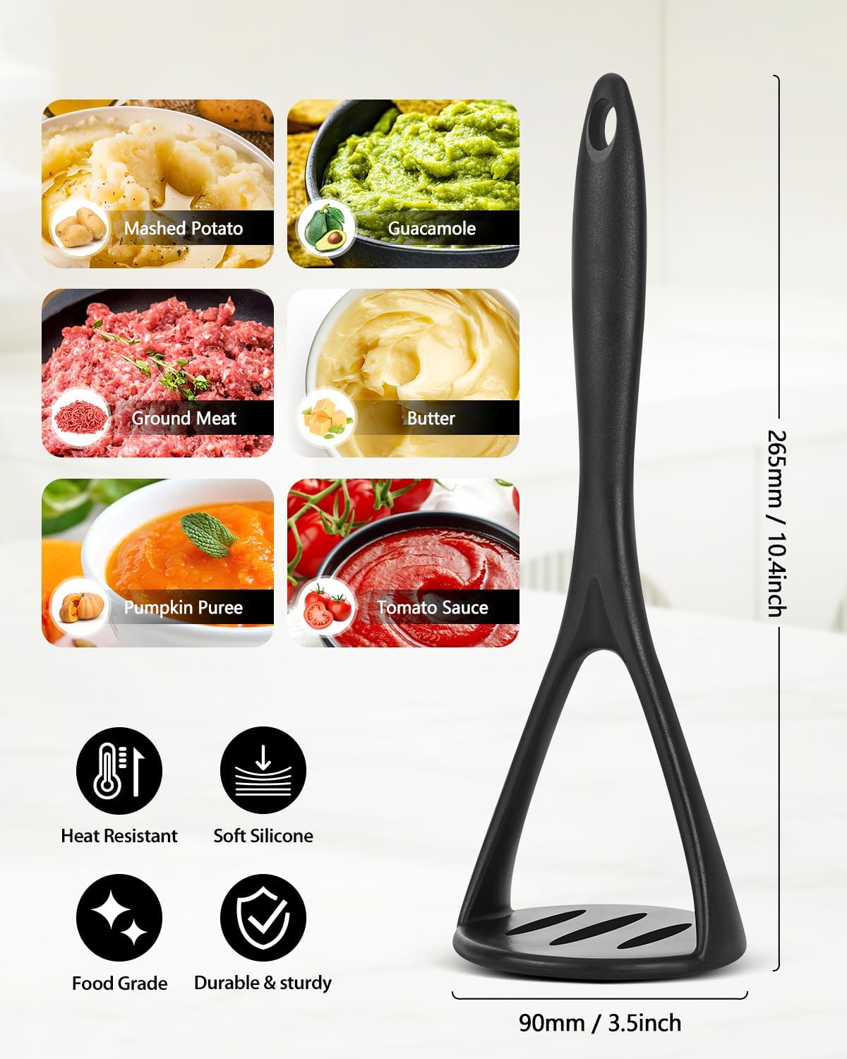 2-Pack Silicone Potato Masher - Heavy Duty, Non-Scratch, Dishwasher Safe