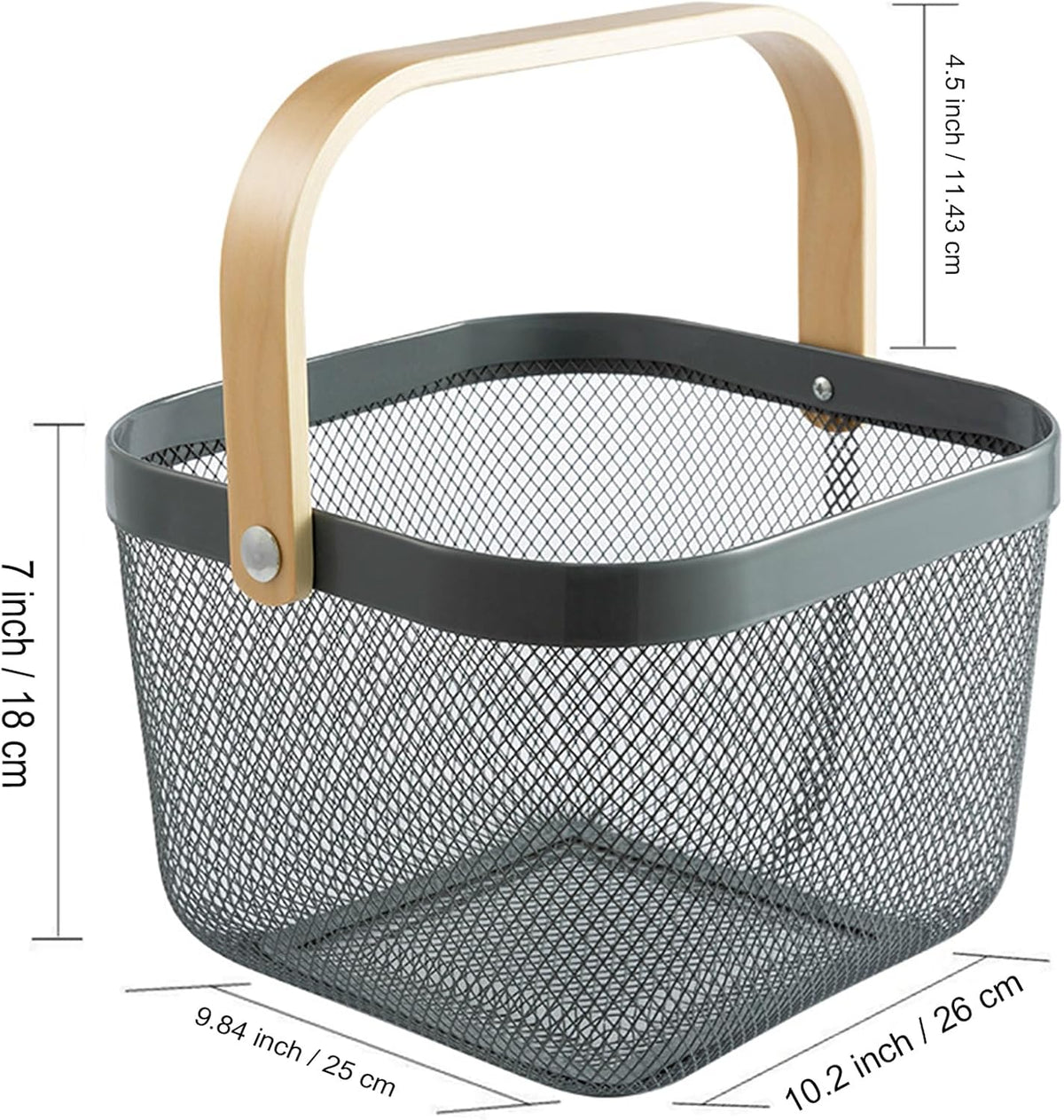 AJIODA Metal Mesh Steel Basket, Storage Organizer Basket Multi-functional Hanging Kitchen Baskets Fruit Basket Bin with Bamboo Handle for Kitchen Bathroom Picnic Shopping Decor Cabinet Home, Blue