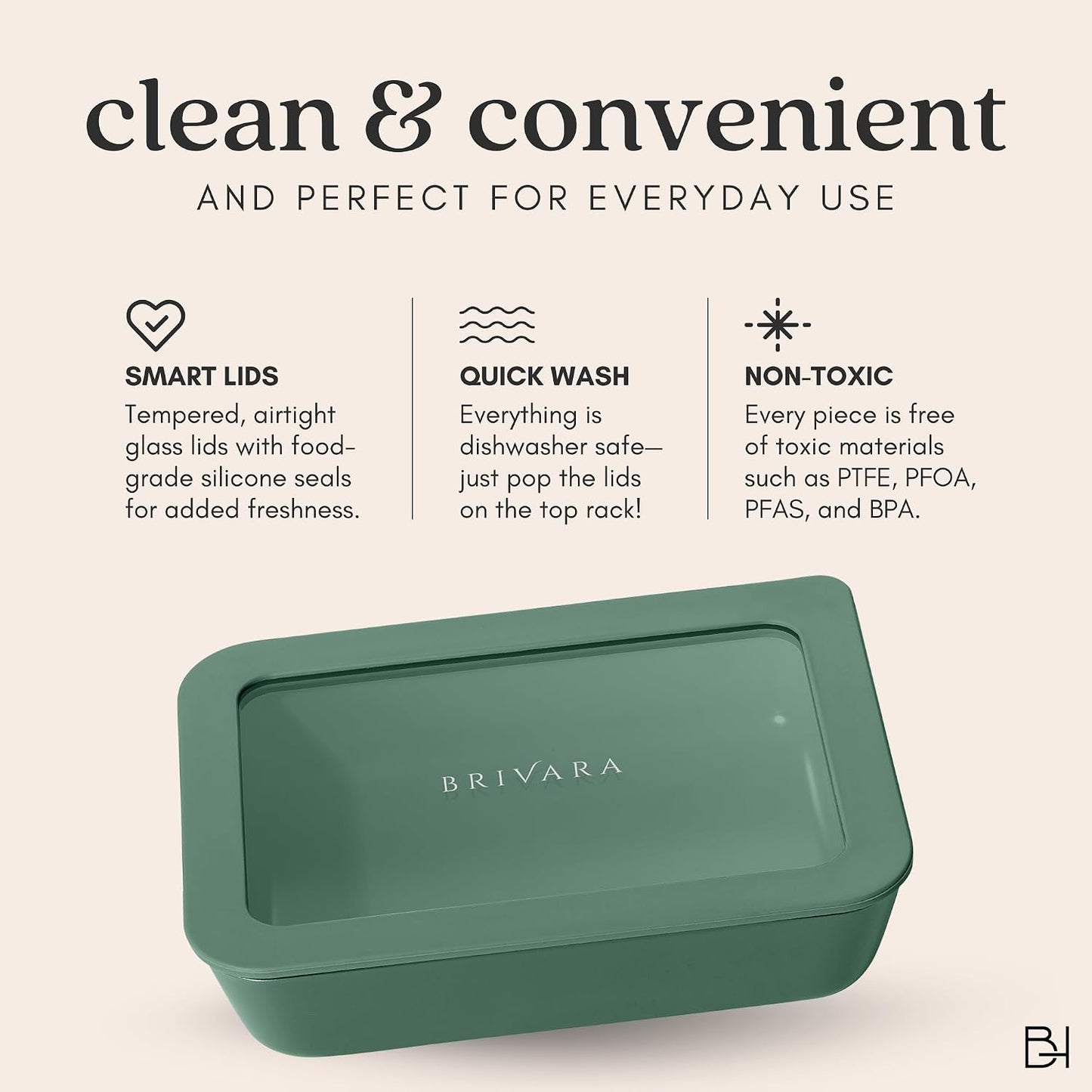 Ceramic Coated Glass Food Storage Container | No PTFE, PFOA, PFAS, and BPA | Reusable Non Toxic Meal Prep Container with Glass Lid | Easy To Store | 3 Cup Rectangle [Onyx]