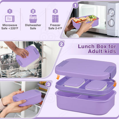 Bento Lunch Box Set with 10.5oz Soup Thermo Food Jar for Adults Kids, Stainless Steel Leak-proof Lunch Container with 4 Compartment, Coffee Tumbler with Lunch Bag for School Travel Office-Grey