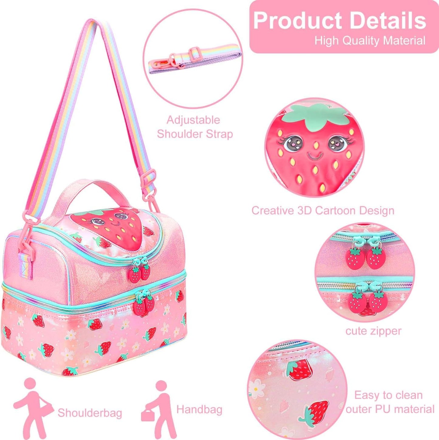 RHCPFOVR Kids Lunch Bag - Double - Decker Cooler Insulated Lunch Box for Boys Girls,Washable Lunch Bag with Strap and Reusable Toddler Lunchbox for School and Daycare