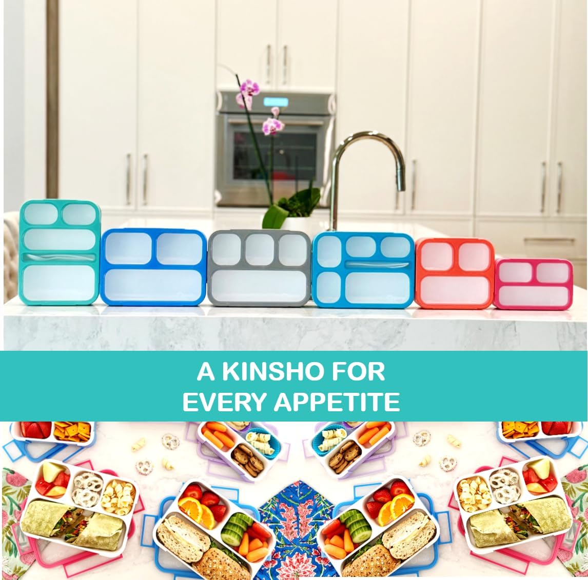 Small Snack Containers for Kids Toddlers - 3 Compartments (Set of 2) - Leak-Proof Reusable Boxes with Lids - BPA-Free Plastic Mini Bento Lunch Box - Holds 2 Cups Capacity (Pastel Blue+Teal Sparkle)