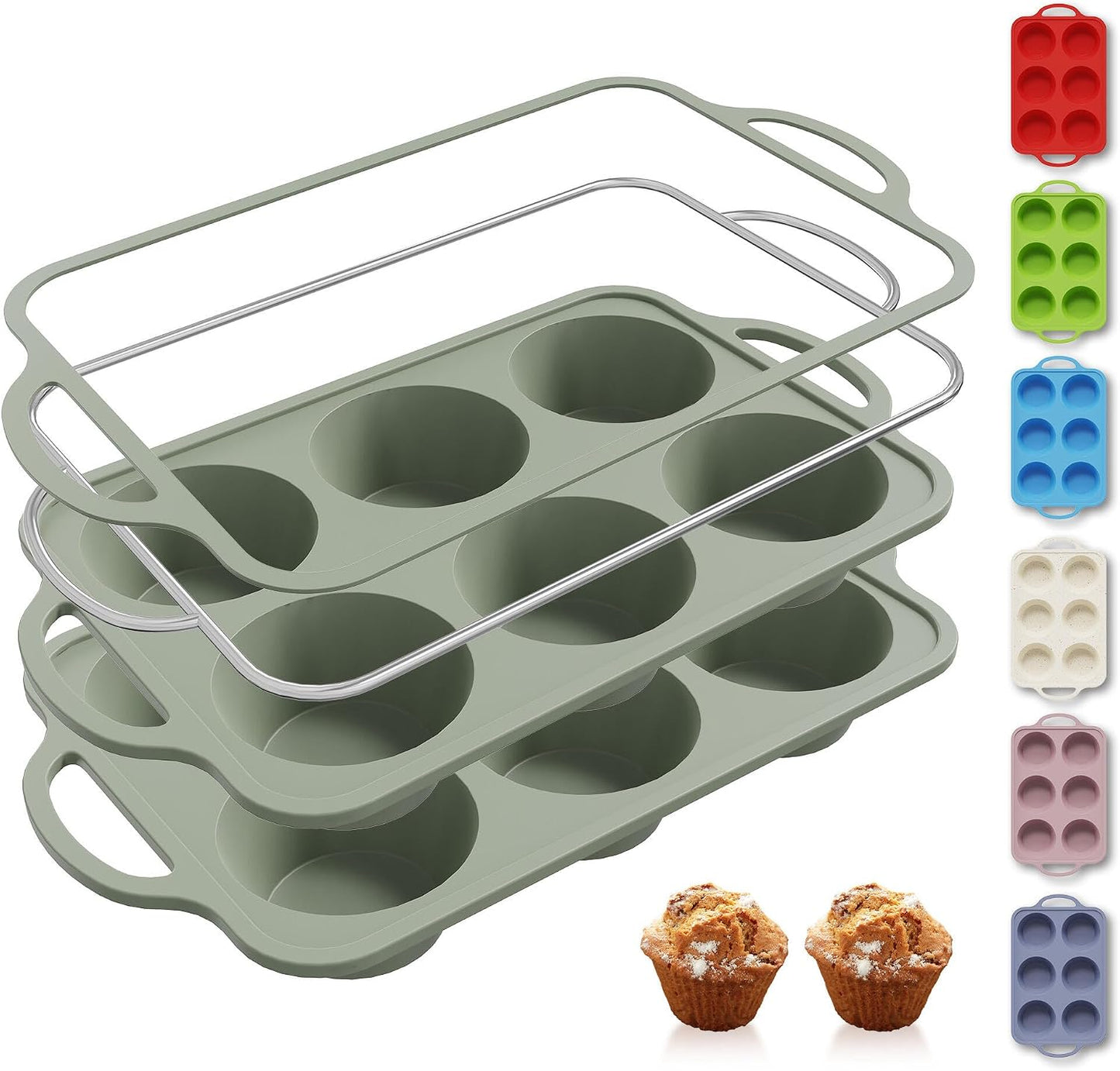 2 Packs 12 Cups Silicone Muffin Pan for Baking with Metal Reinforced Frame Regular Size Cupcake Pan Tray Egg Bites Silicone Cookie Molds Muffin Tin Tart Pans Sheet Set for Oven Dishwasher Safe