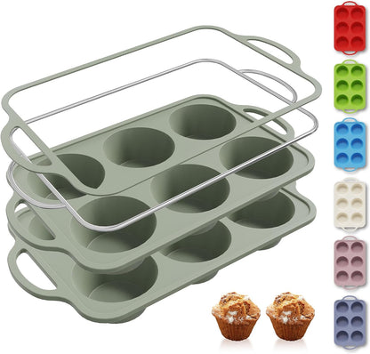 2 Packs 12 Cups Silicone Muffin Pan for Baking with Metal Reinforced Frame Regular Size Cupcake Pan Tray Egg Bites Silicone Cookie Molds Muffin Tin Tart Pans Sheet Set for Oven Dishwasher Safe