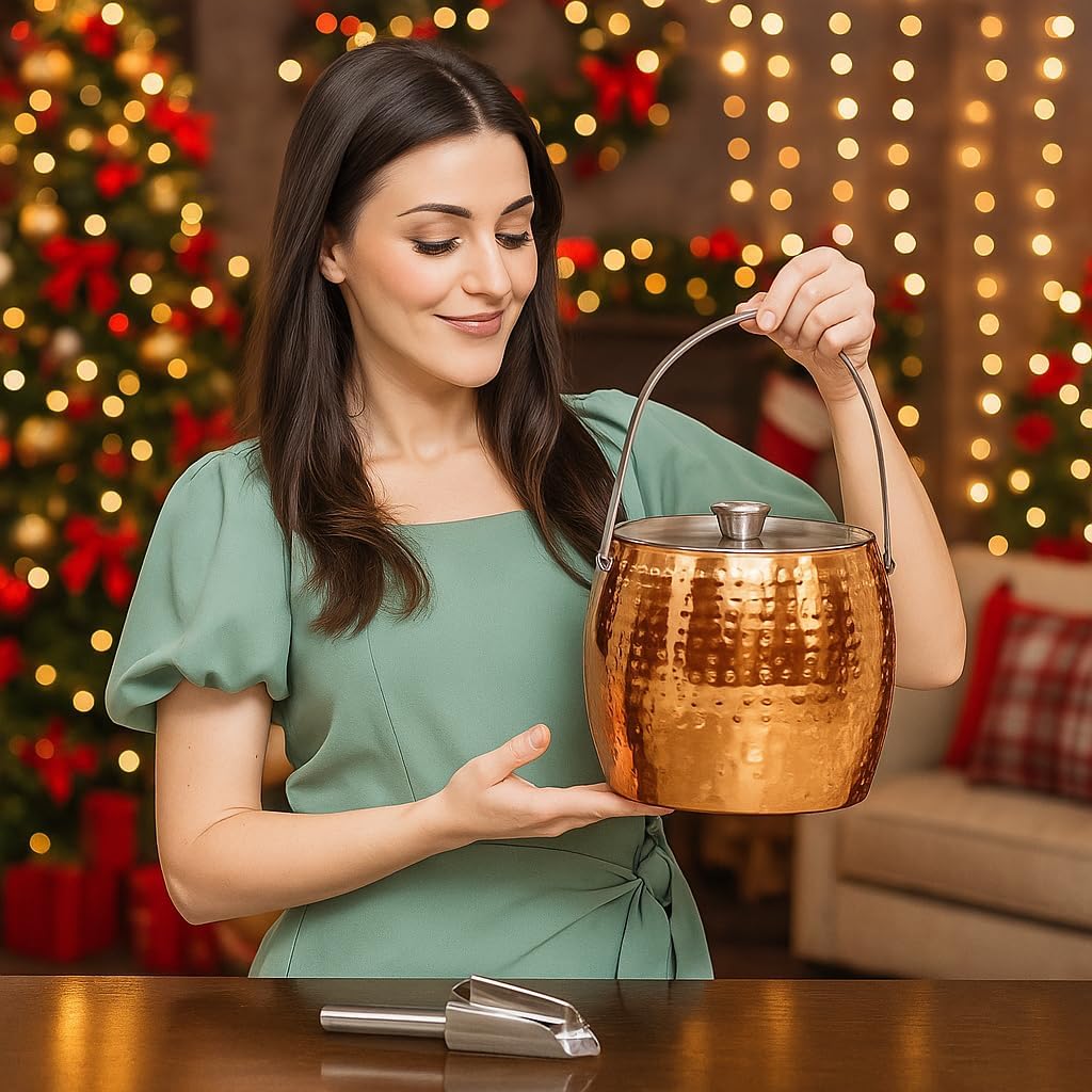 BREKX 3-QT Insulated Ice Buckets for Parties with Lid and Scoop - Iceberg Anchored Wine Chiller Champagne Bucket for Cocktail Bar, Metal Bucket with Lid, Non-Sweat