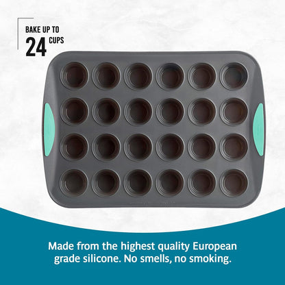 Trudeau Structure Silicone Muffin Pan – 12 Cup, Flexible Silicone with Hard Lining to Hold Shape, Non-Stick, BPA-Free, Dishwasher Safe, Heat Resistant to 428°F – Grey/Mint