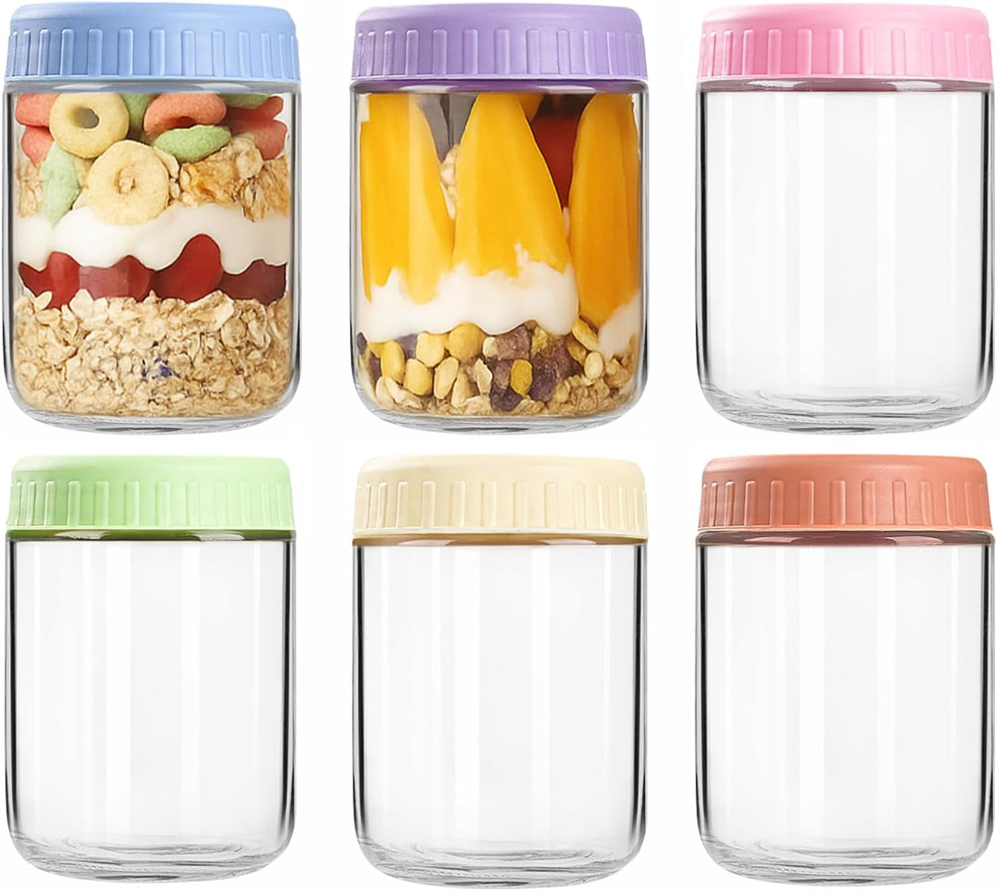 Overnight Oats Containers with Lids, 10oz Wide Mouth Mason Jars with Lids, 9 Pack Glass Jars with Airtight lid for Chia Pudding Yogurt Salad, Meal Prer Oatmeal Jars, Pink