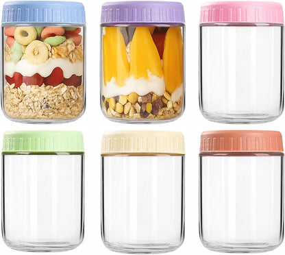 Overnight Oats Containers with Lids, 10oz Wide Mouth Mason Jars with Lids, 9 Pack Glass Jars with Airtight lid for Chia Pudding Yogurt Salad, Meal Prer Oatmeal Jars, Pink