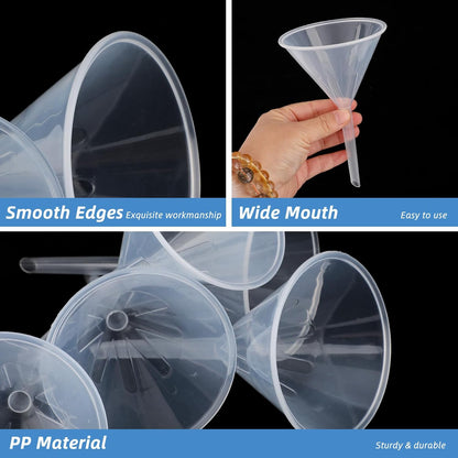 6 Inch Wide Mouth Plastic Large Funnels,Multi-Purpose Clear Funnels with with Reaching Spout for Water Bottles,Oils,Kitchen, Easy and Smooth Content Transfer
