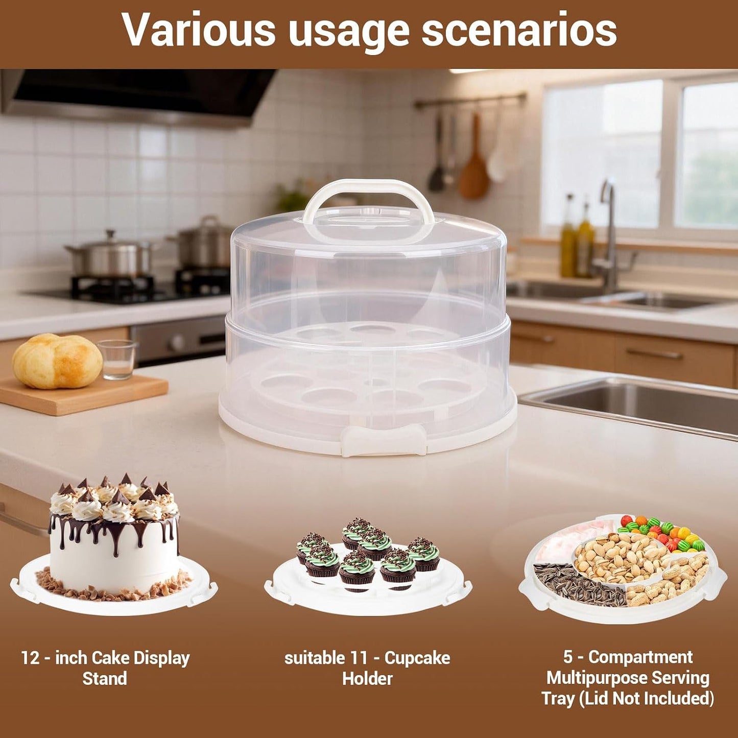 12 Inch Cake Carrier with Lid and Handle – Heavy-Duty Cake Container for Baking Events & Outdoor Trips | Adjustable Height,Portable Food Cake Carrier Storage Solution for Picnics & Camping