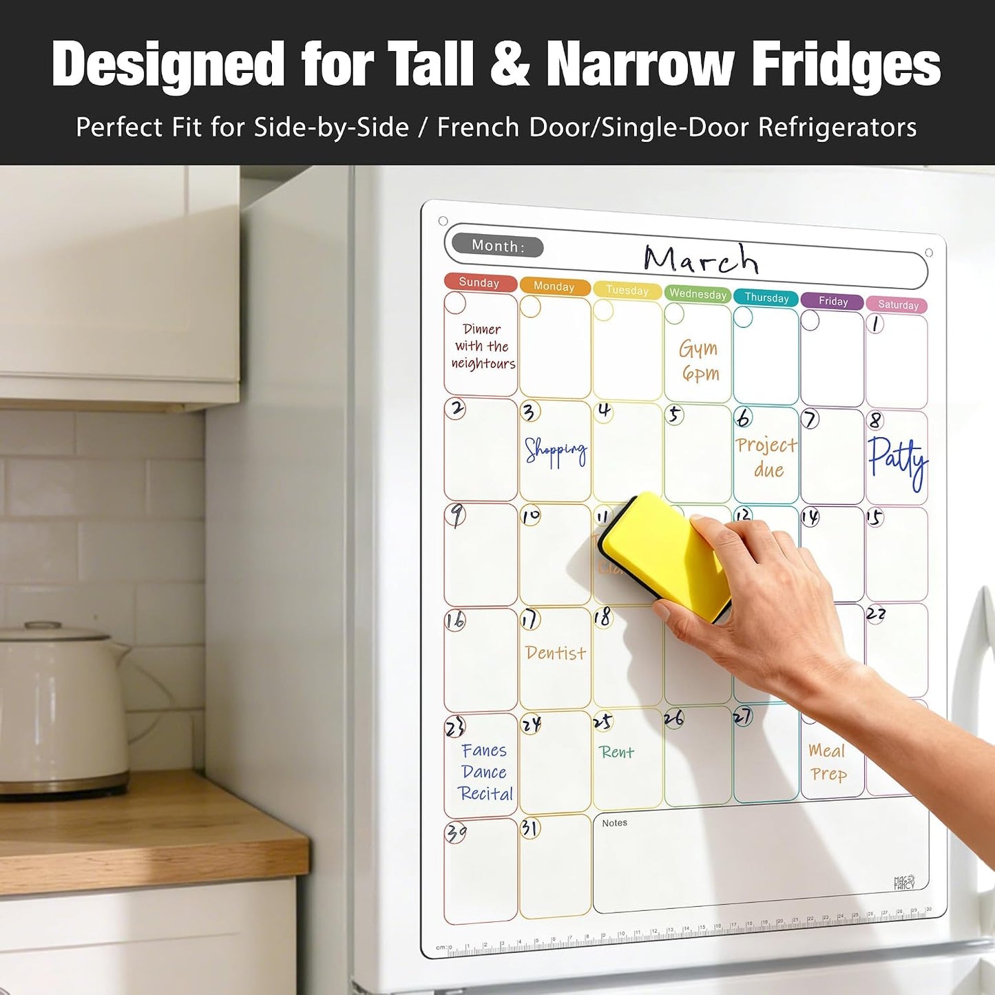 Magnetic Weekly Calendar for Fridge (Monday Start), Vertical Dry Erase Planner with Large Writing Space & Side Notes – Includes 6 Markers, Reusable Whiteboard for Busy Schedules