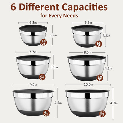 9 Pack Mixing Bowls with Airtight Lids & Grater Attachments, Khaki