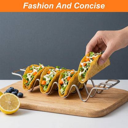 6 Pcs Taco Holders, Stainless Steel Taco Shell Holder Stand, Tacos Tray Plates, Holds 4 Tacos Each, Oven Safe for Baking, Dishwa sher and Grill Safe For Soft & Hard Shell with Handles