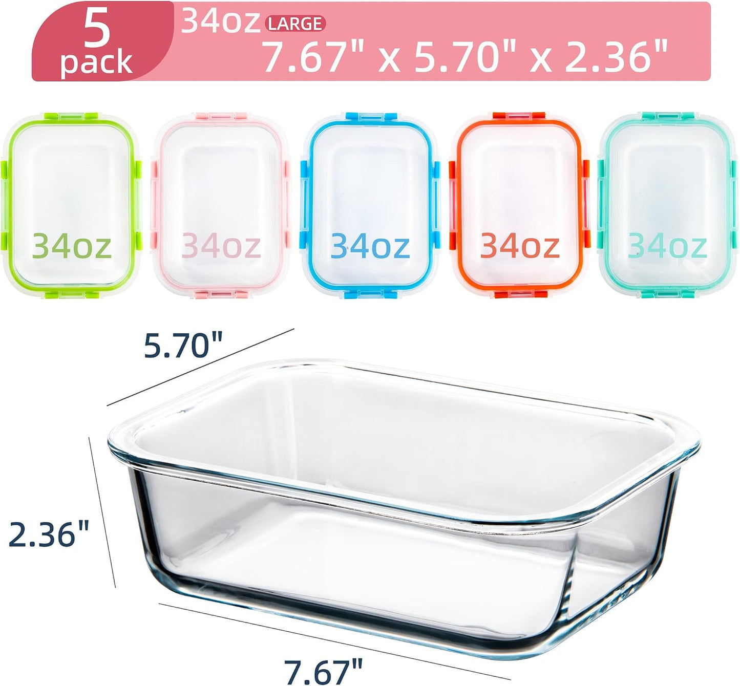 5 Pack Glass Meal Prep Containers 3 Compartment with Lids, Divided Glass Storage Containers with Silicone Sleeve for Lunch, Leak-Proof Portion Control Food Containers, Dishwasher Safe, 34 oz