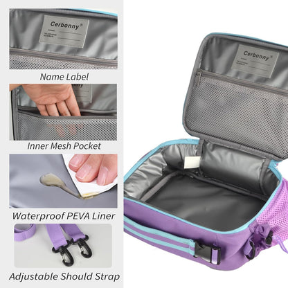 Cerbonny Kids Lunch Box, Insulated Lunch Bag for Girls and Boys, Durable Polyester with PEVA Lining, Adjustable Shoulder Strap, 10.8"L x 4"W x 8.8"H, 5 Pockets
