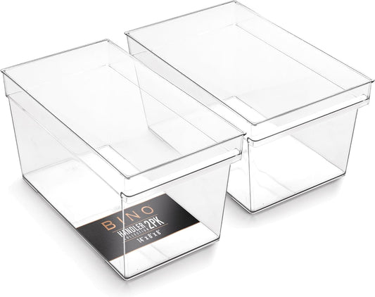 BINO | Plastic Storage Bins, Large | THE HANDLER COLLECTION | Multipurpose Organizer Bins | Kitchen Pantry Organizers and Storage | Clear Containers for Organizing Home | Freezer Organizer