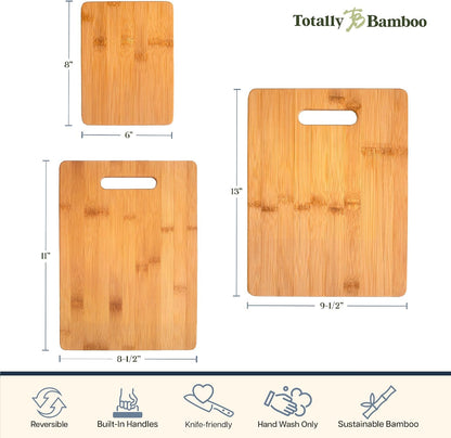 Totally Bamboo 3-Piece Bamboo Cutting Board Set, Wood Cutting Boards for Kitchen, Reversible Chopping Boards in Small, Medium, and Large Sizes