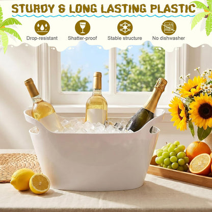 meekoo 6 Pack 6l Ice Bucket for Parties, Plastic Beverage Tub with Handles, Portable Ice Drink Bucket for Wine, Champagne, Beer, Cocktail, Large Drink Chiller for Wedding, Bar, Picnic, Pool(White)