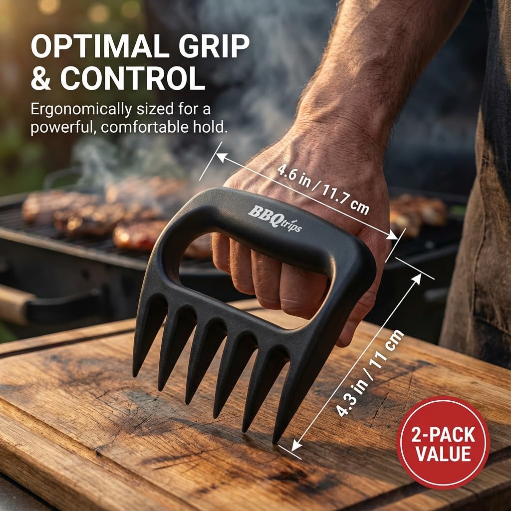 Meat Claws for Shredding Pulled Pork - Heavy Duty Solid Bear Claws Meat Shredder, Heat Resistant BBQ Smoker Accessories & Grilling Tools, Turkey Lifter Handling Forks, Gifts for Men