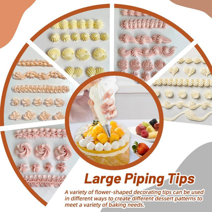 9PCS Large Piping Tips with brush,Sturdy Cake Piping Tip for Cookie Cupcake