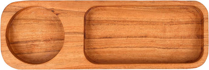 GoCraft Acacia Wood Partition Serving Platter – 12 x 4 Inch – with Ceramic Dip Bowl | Rustic Wooden Snack Tray with Sectioned Compartments for Chips, Nachos, Cheese, Fruits, Appetizer | Natural Finish