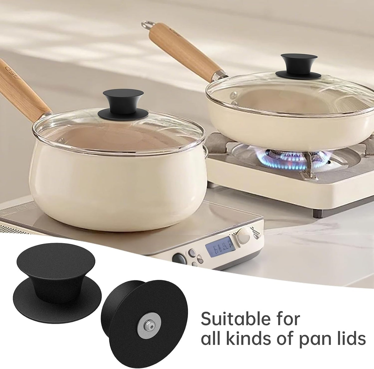 2Pcs Universal Pot Lid Replacement Knobs, Silicone Pan Lid Handles