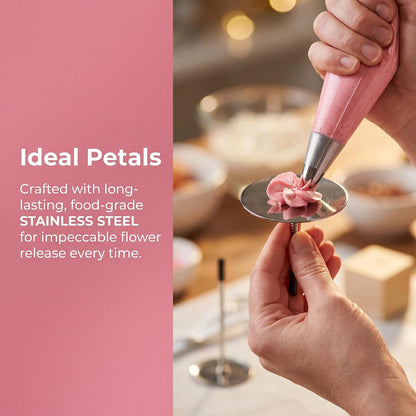 7 Pcs Cake Flower Nail Lifters Set, Stainless Steel Icing Flowers Decorating Tools Kit with 4 Nails, 2 Lifters & 1 Wooden Stand, Baking Supplies for Cupcake Cake Decoration