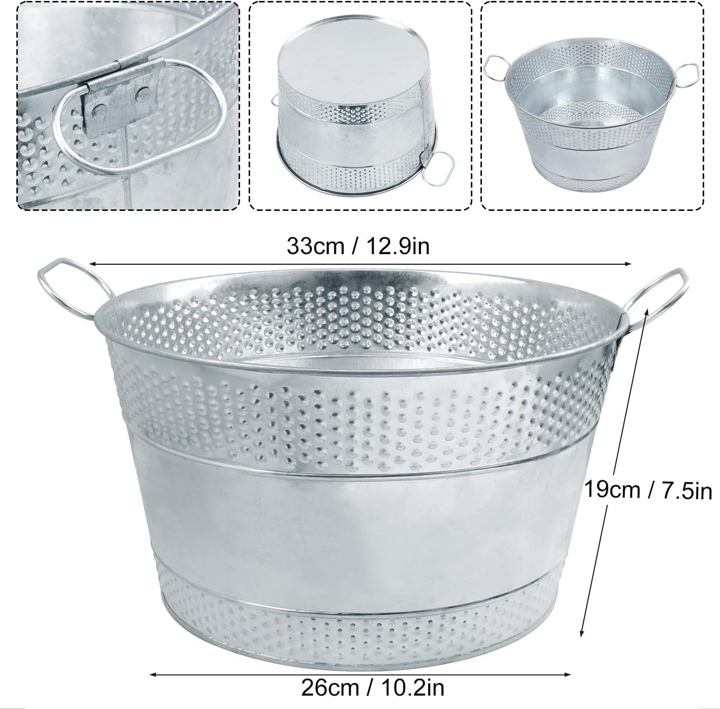 3 PCS 15.3 x 9 x 6 inches Black Metal Galvanized Tub with Handles, 3 Gallon Galvanized Beverage Tubs for Parties, Large Metal Drink Ice Buckets for Beer, Wine, Cocktails & Outdoor Events