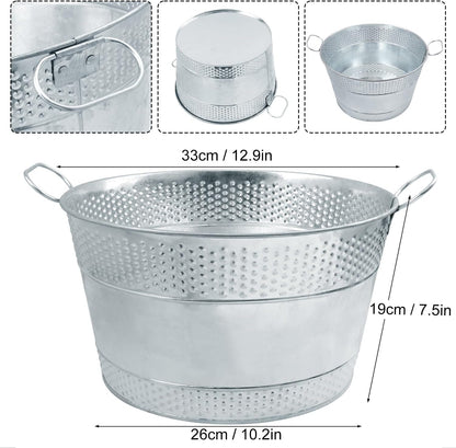 3 PCS 15.3 x 9 x 6 inches Black Metal Galvanized Tub with Handles, 3 Gallon Galvanized Beverage Tubs for Parties, Large Metal Drink Ice Buckets for Beer, Wine, Cocktails & Outdoor Events