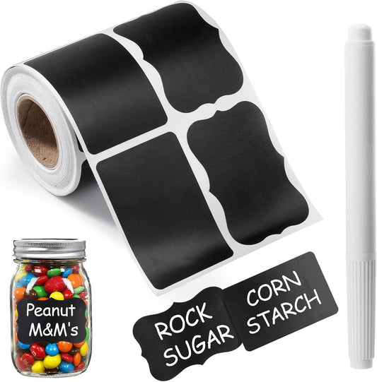 Chalkboard Labels, 240 PCS Waterproof Reusable Blackboard Stickers with 1 Chalk Marker for Mason Jars, Parties Decoration, Craft Rooms, Weddings, Storage, Home & Kitchen
