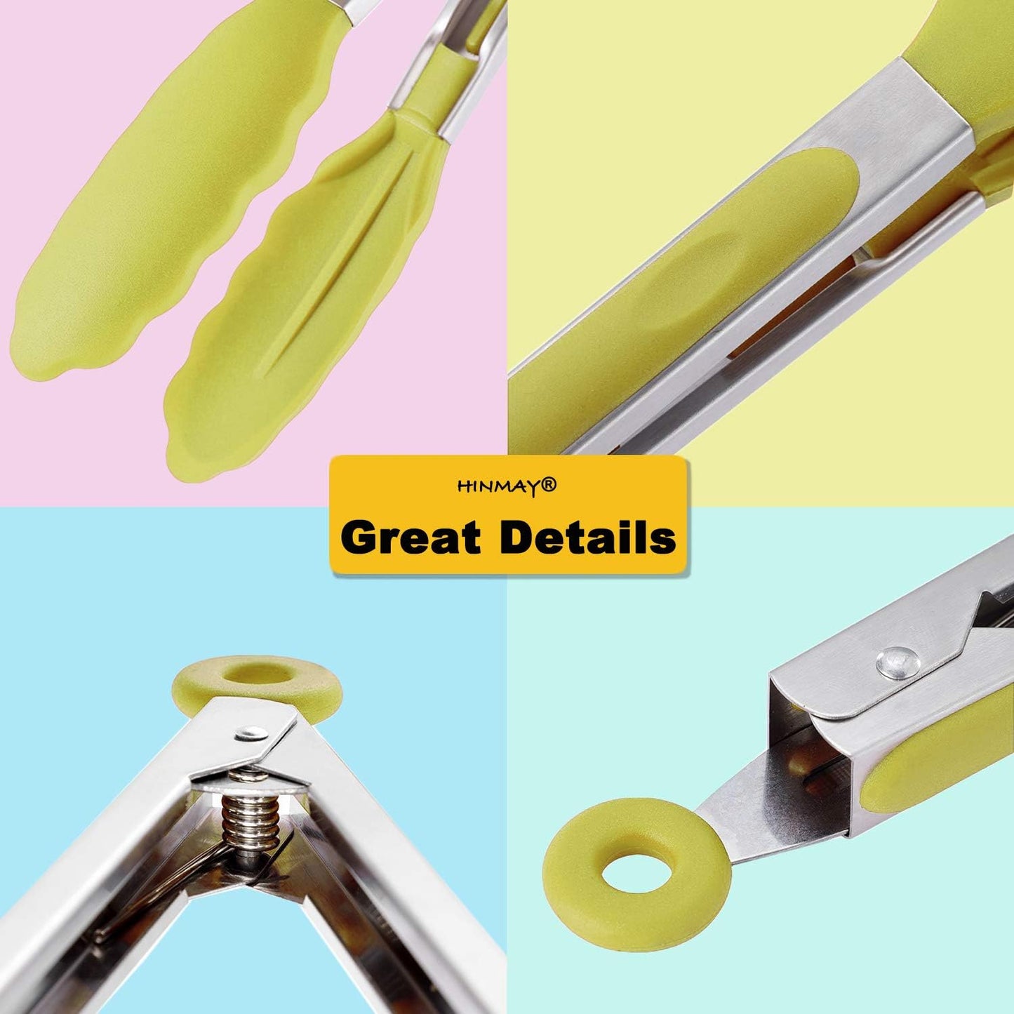 HINMAY Stainless Steel Kitchen Tongs 9-Inch Cooking Tongs, Set of 3