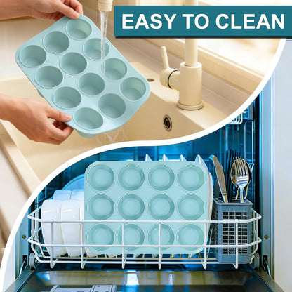 CAKETIME Silicone Mini Muffin Pan, 24 Cups Nonstick Mini Cupcake Pan for Baking Muffin, Cupcake, Egg Bites, Fat Bomb, Light Blue