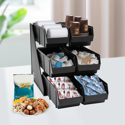 Serve Condiment Bin, Plastic Containers Storage Bins, Condiment Organizer, 3 Tier 6 Compartments Plastic Storage Bins Coffee Bar Beverage Station