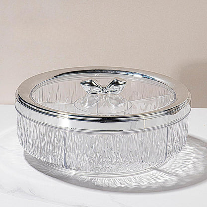 Amagogo Divided Serving Tray with Transparent Lid Snack Tray Rotatable Base Appetizer Platter with 6 Compartments Dessert Dish Suitable for Gift Giving Home D, Golden Bow