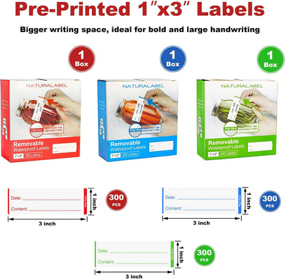 NATURALABEL 300 PCS Removable Freezer Labels with Dispenser - 1" x 3" Food Labels for Meal Prep Containers, Easy Peel-Off Design, No Residue (Green)