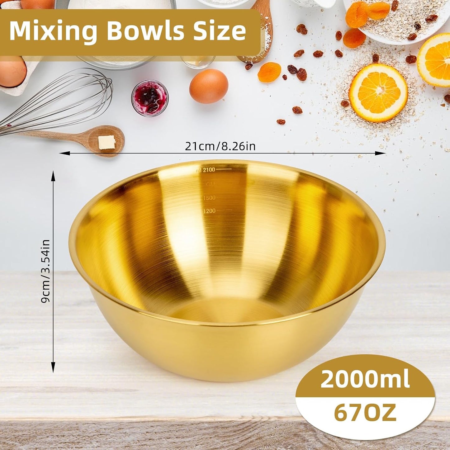 3-Piece Stainless Steel Mixing Bowls (7.1") Metal Bowl Set with Measurement Marks, Dishwasher Safe & Stackable - Perfect for Baking, Salad Making, Meal Prep and Kitchen Use